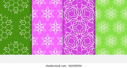 set of floral geometric ornament on spring color background. Seamless vector illustration. For interior design, wallpaper, decor, fabric