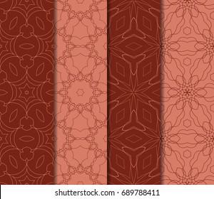 set of floral, geometric ornament. seamless vector pattern. interior decoration, wallpaper, invitation, fashion design. brick color