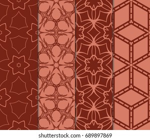 set of floral, geometric ornament. seamless vector pattern. interior decoration, wallpaper, invitation, fashion design. brick color