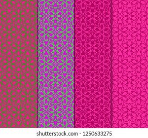 Set Of Floral Geometric Seamless Pattern. Vector Illustration. For Modern Interior Design, Fashion Textile Print, Wallpaper, Decor Panel