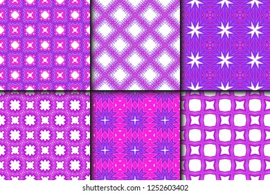 Set Of Floral Geometric Seamless Pattern. Vector Illustration. For Modern Interior Design, Fashion Textile Print, Wallpaper, Decor Panel