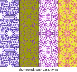 Set Of Floral Geometric Seamless Pattern. Vector Illustration. For Modern Interior Design, Fashion Textile Print, Wallpaper, Decor Panel