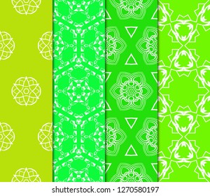 Set Of Floral Geometric Seamless Pattern. Vector Illustration. For Modern Interior Design, Fashion Textile Print, Wallpaper, Decor Panel