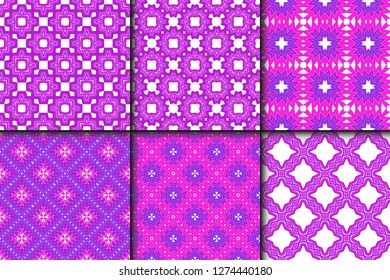 Set Of Floral Geometric Seamless Pattern. Vector Illustration. For Modern Interior Design, Fashion Textile Print, Wallpaper, Decor Panel