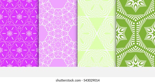 set of floral geometric seamless pattern. flower and leaves. vector illustration.
