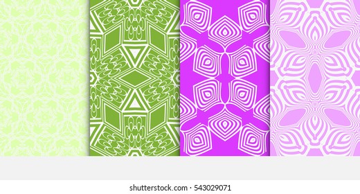 set of floral geometric seamless pattern. flower and leaves. vector illustration.