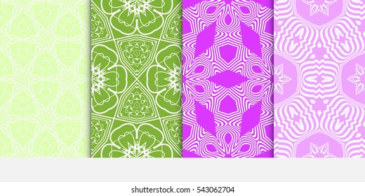 set of floral geometric seamless pattern. flower and leaves. vector illustration.