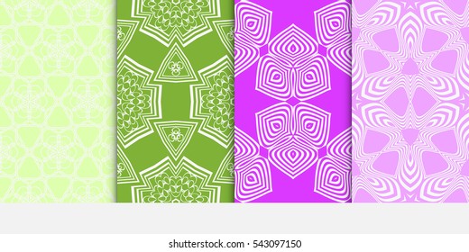 set of floral geometric seamless pattern. flower and leaves. vector illustration.