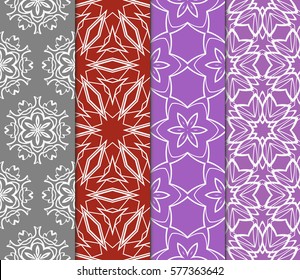 set of floral, geometric seamless pattern. line art. vector. for design, wallpaper, textile, fabric, invitation