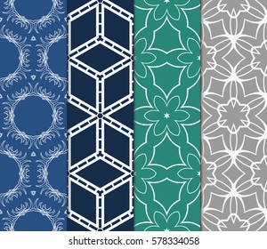 set of floral, geometric seamless pattern. line art. vector. for design, wallpaper, textile, fabric, invitation