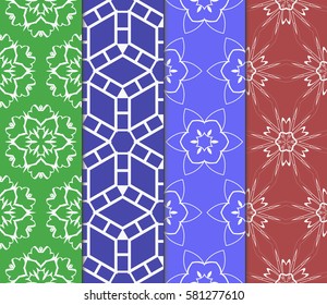 set of floral, geometric seamless pattern. line art. vector. for design, wallpaper, textile, fabric, invitation