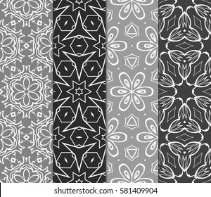 set of floral, geometric seamless pattern. line art. vector. for design, wallpaper, textile, fabric, invitation