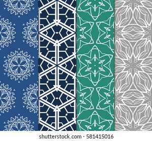 set of floral, geometric seamless pattern. line art. vector. for design, wallpaper, textile, fabric, invitation