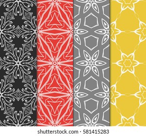 set of floral, geometric seamless pattern. line art. vector. for design, wallpaper, textile, fabric, invitation