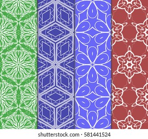 set of floral, geometric seamless pattern. line art. vector. for design, wallpaper, textile, fabric, invitation