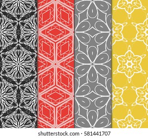 set of floral, geometric seamless pattern. line art. vector. for design, wallpaper, textile, fabric, invitation
