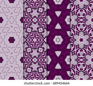 set of floral geometric seamless pattern. Vector illustration. for modern interior design, fashion textile print, wallpaper, decor panel. purple color