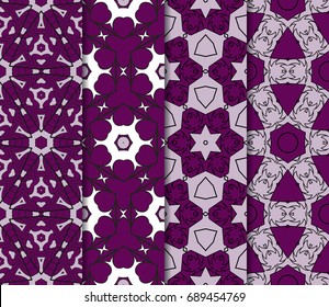 set of floral geometric seamless pattern. Vector illustration. for modern interior design, fashion textile print, wallpaper, decor panel. purple color