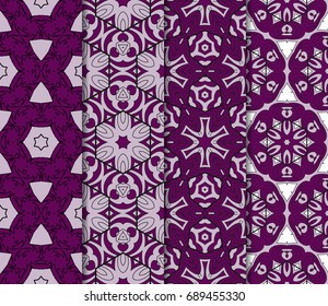 set of floral geometric seamless pattern. Vector illustration. for modern interior design, fashion textile print, wallpaper, decor panel. purple color