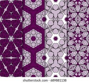 set of floral geometric seamless pattern. Vector illustration. for modern interior design, fashion textile print, wallpaper, decor panel. purple color