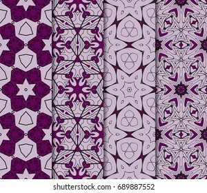 set of floral geometric seamless pattern. Vector illustration. for modern interior design, fashion textile print, wallpaper, decor panel. purple color