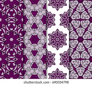 set of floral geometric seamless pattern. Vector illustration. for modern interior design, fashion textile print, wallpaper, decor panel. purple color