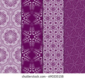 set of floral geometric seamless pattern. Vector illustration. for modern interior design, fashion textile print, wallpaper, decor panel. purple color