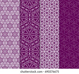 set of floral geometric seamless pattern. Vector illustration. for modern interior design, fashion textile print, wallpaper, decor panel. purple color