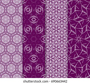 set of floral geometric seamless pattern. Vector illustration. for modern interior design, fashion textile print, wallpaper, decor panel. purple color