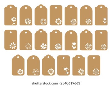 Set of floral gift or price tag stencils. Vector templates for cutting. Craft paper or cardboard labels cut files with flowers