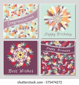 Set of floral greeting cards with exotic colorful flowers. Universal congratulation with Valentine's Day, Mother's Day, International Women's Day, birthday, anniversary, wedding.