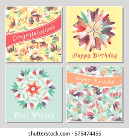 Set of floral greeting cards with exotic colorful flowers. Universal congratulation with Valentine's Day, Mother's Day, International Women's Day, birthday, anniversary, wedding.