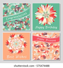 Set of floral greeting cards with exotic colorful flowers. Universal congratulation with Valentine's Day, Mother's Day, International Women's Day, birthday, anniversary, wedding.