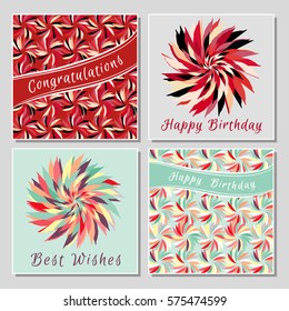 Set of floral greeting cards with exotic colorful flowers. Universal congratulation with Valentine's Day, Mother's Day, International Women's Day, birthday, anniversary, wedding.