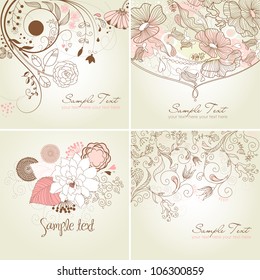 Set of floral greeting cards in pink shades