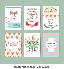 Set of floral greeting cards wedding invitations. Templates Save the date.
Editable Vector illustration.