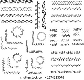 Set of floral hand drawn border. vector illustration of floral border. Rustic. Hand drawn simple line. Black stroke. Isolated on white background. Best for wedding design. Invitation