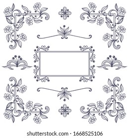 Set of floral hand drawn border