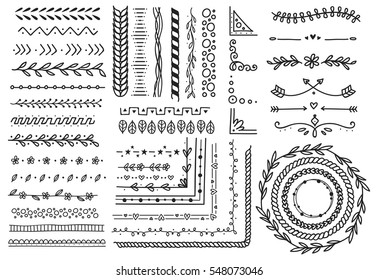 Set of floral hand drawn border - Shutterstock ID 548073046