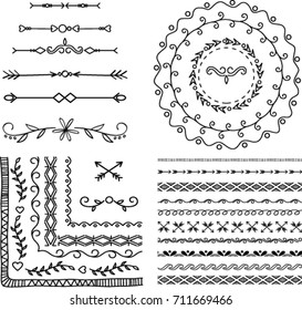 Set of floral hand drawn border