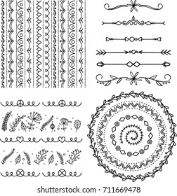 Set of floral hand drawn border