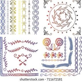 Set of floral hand drawn border