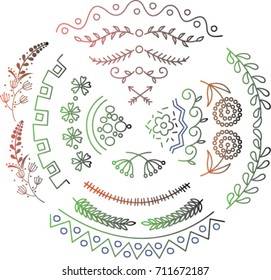 Set of floral hand drawn border