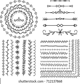 Set of floral hand drawn border
