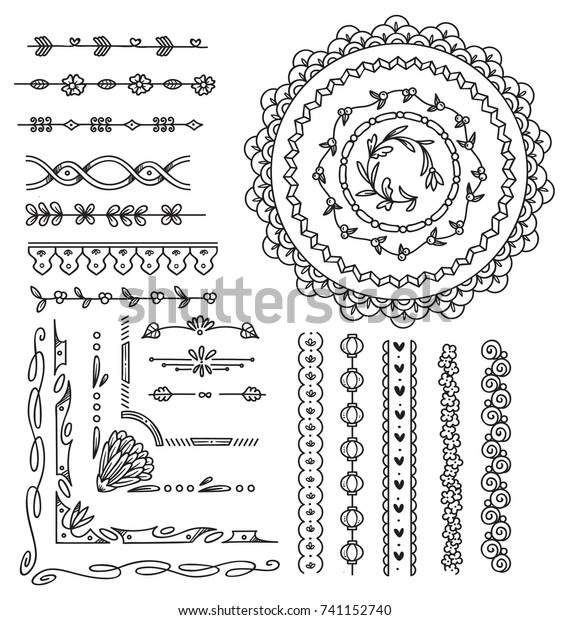 Set Floral Hand Drawn Border Stock Vector (Royalty Free) 741152740 ...