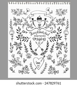 Set of floral hand-drawn elements
