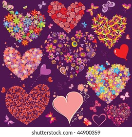 Set of floral heart shape