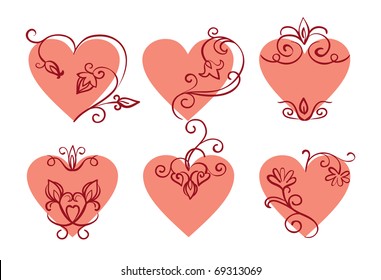 Set of floral hearts