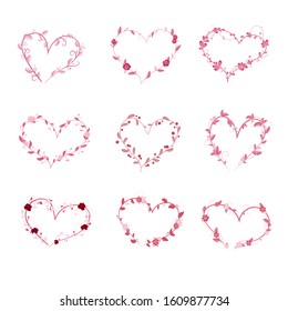 set of floral hearts. Design elements for Valentine's day. Vector illustration ,Isolated on white background.