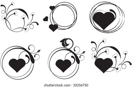 a set of floral hearts in different shapes